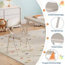 Juego de Mesa y Sillas Plegables para Niños con Respaldo Ancho | Set de 3 Piezas Ligero para Actividades, Aprendizaje y Manualidades | Escritorio Plegable Infantil para Cuarto de Juegos (Color Beige) - Beis - Ver 6