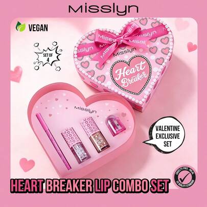  MISSLYN Heartbreak Lip Set, Includes 2 Lip Oils And 1 Lip Liner Pencil, Nourishing Lip Color, High Gloss Shine, Non-Sticky, Coffee Cream Matte Lip Liner Pencil, High Color Payoff, Smooth Matte Outline Lip Gloss, Comes With Lip Liner Sharpener, Creative Design