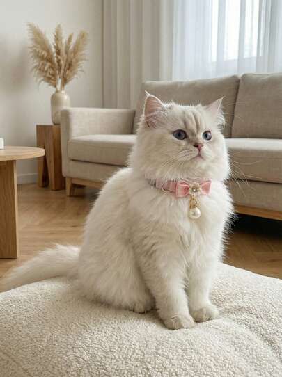 PETSIN Cat Collar Detached, Cat Collar With Pearl Pendant Quick Release Clasp Pink Bow Adjustable Baby Kitten Collar Polyester White Bead Cat Buckle Adjustable With Flower Decoration Cat Collar Pet Necklace Dog Collar Is Suitable For Fashion Pet Cats And Dogs