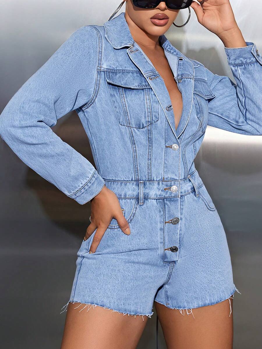 Quần yếm và áo liền quần denim nữ phong cách thường ngày đa năng mùa xuân/hè, thích hợp đi biển, dự lễ hội, hẹn hò buổi tối, đi học, nghỉ hè, đi du lịch, sân bay. - Màu xanh lam - Xem 1