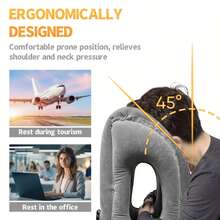 1pc Inflatable Travel Pillow With Patented Valve Design - Neck & Head Support Travel Accessory For Long Haul Flights Cars Buses Trains Office Napping | 24-Hour Shipping - Black - View 2