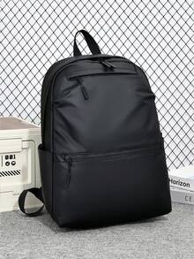 1pc Black PU Leather Backpack, Multi-Pocket Design, Classic Daily Commute Backpack, Travel Bag, Suitable For Travel, School, Unisex, Large Capacity, High-Quality Commuter Bag, Fashionable Minimalist Design - Black - View 4