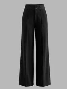 女士优雅黑色直筒裤（不含腰带），适合办公室、通勤、日常穿着，四季皆宜 - 黑色 - 查看 2