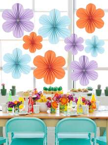 9朵玫瑰红+粉色+橙色心形纸花装饰，墙纸扇，教室装饰，纸花背景，悬挂纸扇，墙面装饰，圣诞节 - 彩色 - 查看 11