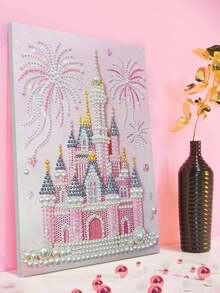 新款珍珠画套装，粉色城堡闪耀主题，珍珠材质，无框工艺，适合卧室装饰、客厅墙面艺术装饰、房间点缀艺术摆设。馈赠亲朋好友的完美礼物。 - 彩色 - 查看 5