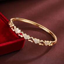 1pc Elegant Heart-Shaped Cubic Zirconia Inlaid Women's Fashion Bracelet, Valentine's Day Gift - Multicolor - View 3