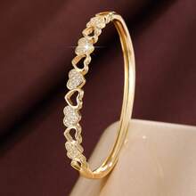 1pc Elegant Heart-Shaped Cubic Zirconia Inlaid Women's Fashion Bracelet, Valentine's Day Gift - Multicolor - View 9