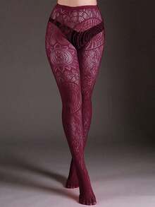 1pc Retro Tattoo Sexy Black Hollow Pattern Jacquard Stirrup Tights, Fishnet Pantyhose For Women - Multicolor - View 15