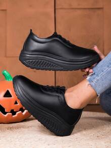 New Thick Sole Women Shaking Shoes, Casual Shoes, Elevator Shoes, Solid Color Shoes, Dirt-Resistant, Fashion Design, Versatile Women Shoes - Black - View 2