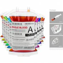 Blood Bags For Drinks, 10 IV Bags For Halloween Party Decoration, Reusable Drink Pouch For Live Blood Of Theme Parties, Masquerade,Vampire,Zombie,Nurse Graduation Party Props - 25 個袋子/標籤/夾子 + 1 個幫浦 + 1 個注射器 - 查看 5