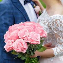 Set Of 12 Artificial Pink Silk Roses For Elegant Decorations, Perfect For Weddings, Birthdays, And Home Table Settings - Pink - View 3