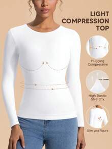 Women's Seamless Sports Long Sleeve Underwear Top For Women Crewneck Shirts Summer Air Conditioning Bottom Lightweight Base Layer Shirt - 白色 - 查看 3