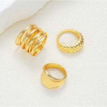 14/12/3pcs Set Asymmetrical Shaped Faux Pearl Flower, Geometric, Liquid, Round, Hollow, Multilayer Metal Textured Rings, Oversized, Chunky, Fashionable, Elegant, Vintage, Suitable For Holiday, Party, Date, Gift, Daily Wear - 黃金 - 查看 11