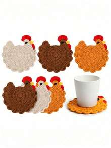 1pc Handmade Crochet Cartoon Chick Cup Mat, Heat Insulation Pad, Anti-Scald Coffee/Beverage/Tea Cup Coaster, Cute Office Desk Accessory, Home Decor - Multicolor - View 1