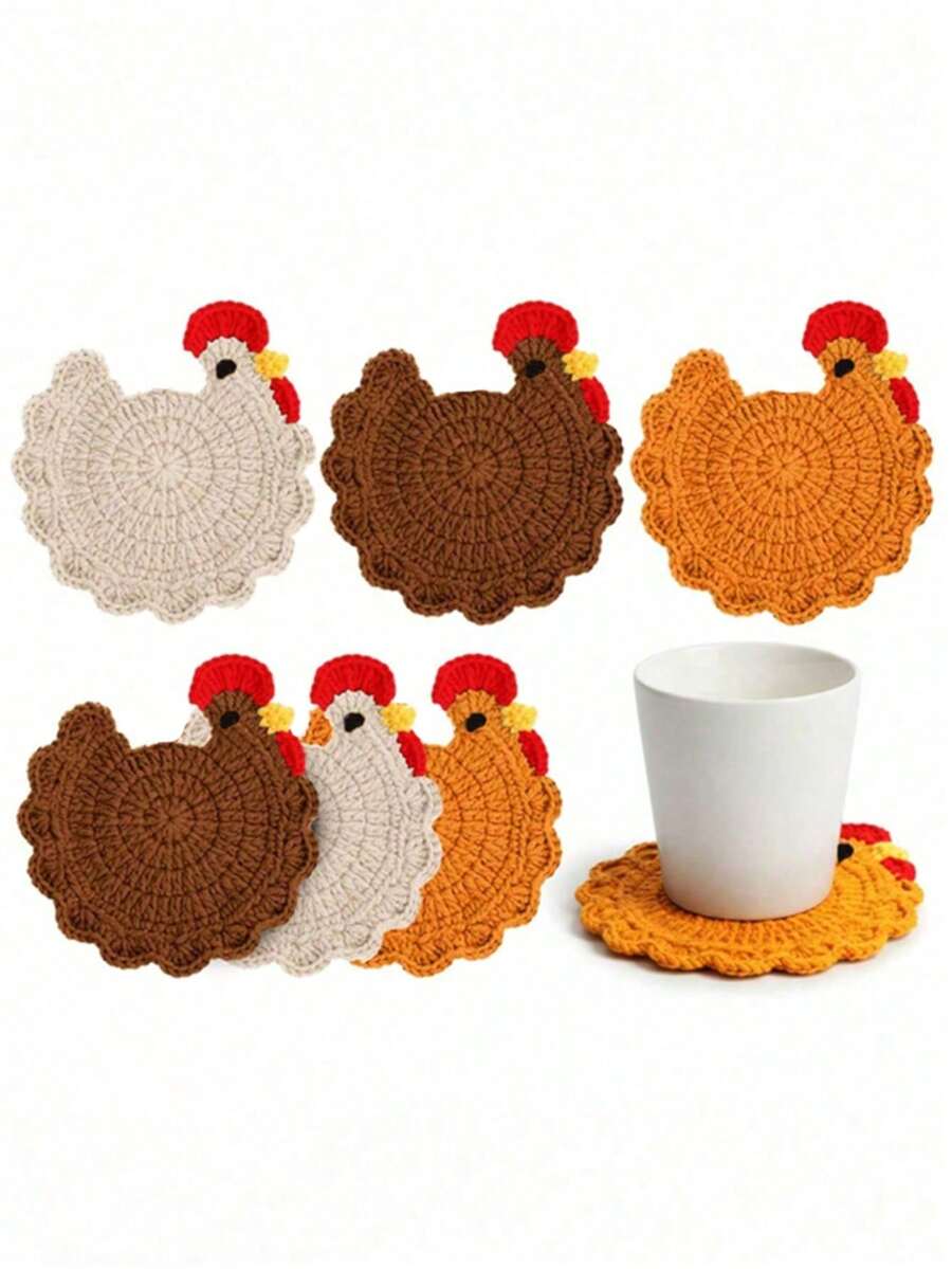 1pc Handmade Crochet Cartoon Chick Cup Mat, Heat Insulation Pad, Anti-Scald Coffee/Beverage/Tea Cup Coaster, Cute Office Desk Accessory, Home Decor - Multicolor - View 1