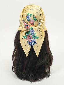 1pc New Paisley Print Women's Fresh Style Bandana, 70cm Square Scarf Head Wrap - Multicolor - View 4