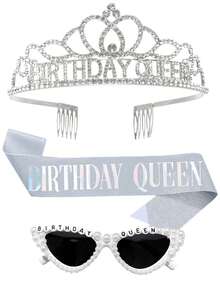 6/3/1pcs Set - Girl's Birthday Sash, Girl's Birthday Crown, Girl's Birthday Ribbon, Girl's Birthday Headband, Girl's Birthday Hairband, Girl's Birthday Glasses, Birthday Queen Fashion Glasses, Birthday Party Favors, Shiny & Fashionable, Birthday Party Supplies - Multicolor - View 7