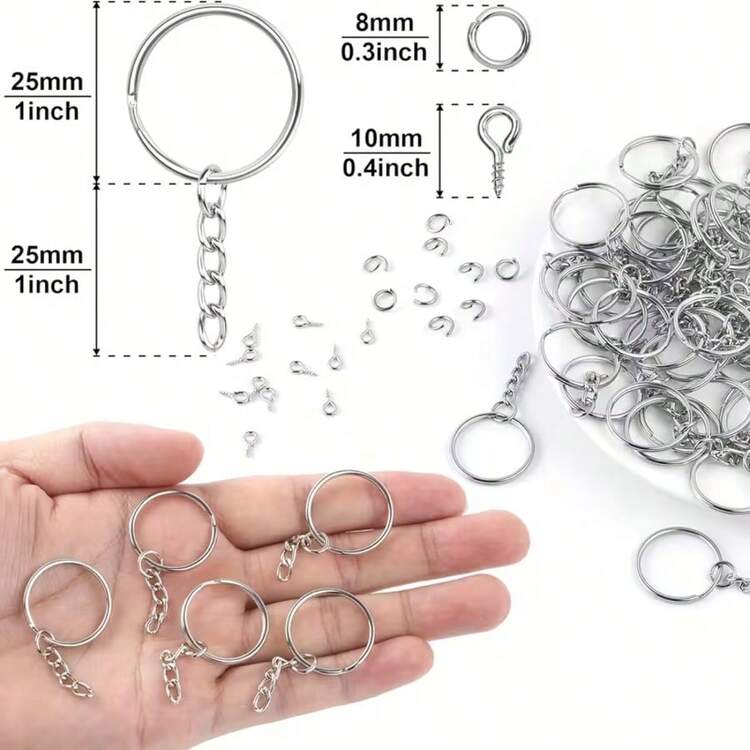 15/30/60Piece Keychain DIY Kit Open-Ended Pendant Accessories Includes 25mm Eyelet Pins And Chains For Crafting Keychain Handicrafts - Keychain - View 4