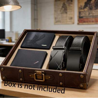 4-Piece Men's Classic Business Minimalist Leather Goods Duo Set 2 Wallets + 2 Belts PU Leather One Set For Daily Use, One As Backup Perfect For Gifting To Fathers, Yourself, Fathers-In-Law, Brothers, Friends, Or Couples-Doubles The Affection One Order, Double The Satisfaction
