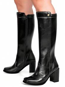 Lumiss Women's High-Top Boot With High Block Heel, Comfortable, Square Toe - 黑色 - 查看 7
