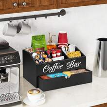 Manovix Farmhouse Wooden Storage Box, Coffee Station Organizer With Drawer, Multi-Layer Countertop Coffee Pod Storage Basket For Coffee Machine, Kitchen Bar Tea Condiment & Accessory Holder, Christmas Housewarming Gift For Coffee & Tea Lovers Back To School - Multicolor - View 2