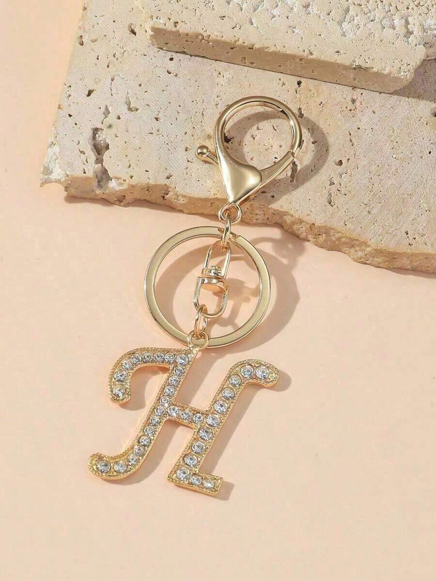 1pc Women's Fashion A-Z Letter Decorated Chain Pendant Keyring Wallet Handbag Charm - 銀色 - 查看 1