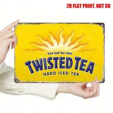 2D Flat Twisted Tea Decoration Metal Sign, 12 * 8 Inch Interesting Iced Tea Metal Decoration Plaque, Authentic Iced Tea Flavor TWISTED TEA Hard Iced Tea Metal Poster Wall Art, Multifunctional Wall Decor, Suitable For Home Porch, Cafe Decor - Metal Spray Paint - View 1