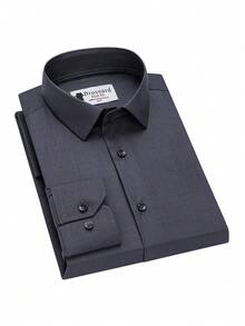 Men's Business Dress Shirts, 38% Bamboo Fiber, 62% Polyamide, Long-Sleeved, No-Iron, With A Slim Fit. Bamboo Fiber: Offers Good Moisture Absorption And Breathability, Is Comfortable To Wear And Naturally Antibacterial. It Is Wear-Resistant And Firm, Making The Shirt Less Prone To Deformation. - 深灰色 - 查看 1