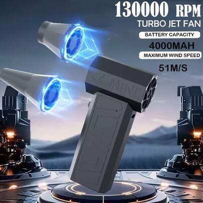 130,000 RPM Super Fan, Turbine Powered - Black Portable Handheld High-Velocity Fan, Rechargeable Electric Wireless Air Duster For Outdoor Lighting, Car Cleaning, Home Cleaning, Equipment Cleaning, Rapid Cooling