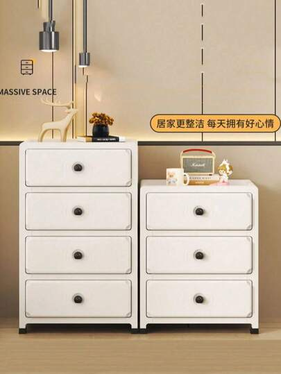 1pc Wheeled Storage Cabinet, Beige Mobile Living Room Storage Unit With Bedroom Drawer Compartment, Suitable For Living Room, Kitchen And Bedside Cabinet
