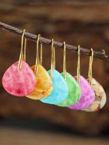Colorful Imperial Stone Water Drop Earrings, Delicate Natural Stone Triangle Y2K Resort Earrings - Multicolor - View 2