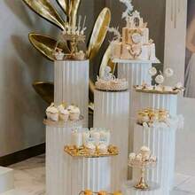 优雅折叠圆形纸质罗马柱，婚礼展示架装饰，可折叠摆件，适用于婚礼甜品桌、商场橱窗展示和生日派对装饰 - 白色 - 查看 4