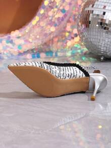 2026 Spring/Summer New Arrival Thin High Heel Letter Bow Pointed Toe Backless Sandals, Fashionable French Retro Elegant Slip-On Pumps For Commuting - White - View 8