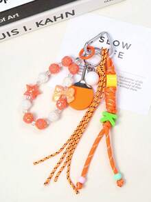 1pc Elegant Fashion Dopamine Braided Tassel Beaded Keychain, Chic Girl Backpack Charm Accessory - A - View 7