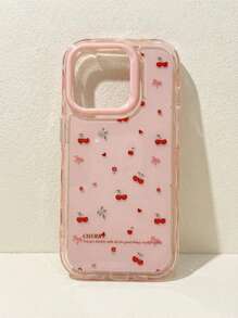 POKOJA LAND 可爱樱桃撞色波浪果冻粉色手机壳适用于 17 Pro Max 17 Pro 17 Air 16 Pro Max 14 Pro 13 12 15 Plus 11 肥皂软背礼物 - 粉底櫻桃 - 查看 3