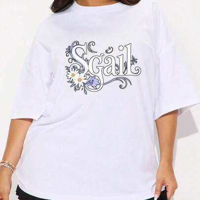Camiseta Blanca Oversize para Mujeres con Estampado Gráfico Floral Cuello Redondo Manga Corta Estilo Casual Diario Chic Verano