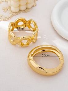 2pcs/1pc Minimalist Geometric Smooth Curved S-Shaped Wave Line Metal Bangle Set, Suitable For Women, Thick Heavy-Duty Smooth Metal And Zinc Alloy Material Bracelet Set - Yellow Gold - View 4