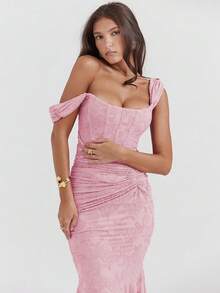 Women's Printed Suspender Tube Top Dress Fashion Hot-Selling Sexy Hot Girl Temperament Halter Fishtail Dress Long Dress - 粉色 - 查看 3