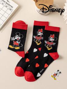 Disney 两双正品女士爱心刺绣袜子，绣有可爱的米奇一家卡通爱心图案，男女皆宜，趣味十足，适合各种场合，高品质礼品袜 - 彩色 - 查看 4