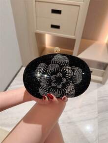 1 Stück schwarze vintage elegante Handtasche mit dickem floralem Muster und Perlenbesatz, passend zu Damenkleider, Cheongsams, Abendgarderobe, modische und elegante Clutch, geeignet für formelle Anlässe, Partys, Hochzeiten und Cocktailveranstaltungen - Schwarz - Übersicht 3