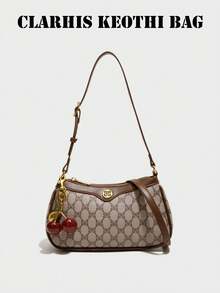 这款时尚、经典、百搭的纯色PU防水单肩包采用金属扣饰，腋下采用法棍式设计，并饰有通体印花，适合购物、通勤上班或参加各种场合的聚会。 - 咖啡 - 查看 1