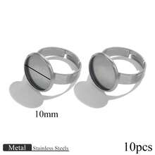 10pcs Stainless Steel Adjustable Blank Ring Bases Diameter 8/10/12/14/16/18/20mm Glass Domed Gemstone Setting Embossed Mounting Tray Home Craft DIY Jewelry Making Ring - Silver - View 9