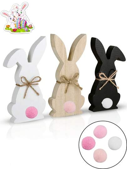 3 piezas Figuras decorativas de conejito de Pascua, decoración de mesa de conejito de Pascua de madera en varios colores y estilos, regalos de estilo rústico, adecuados para decoración del hogar, bandejas de varios niveles, escritorios, ventanas, estanterías, chimeneas, armarios, decoraciones colgantes de Pascua, fiestas temáticas, decoración de fiesta de cumpleaños