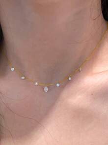 rundraw 1件2026新款水滴形立方氧化锆流苏优雅铜银色吊坠项链，适合女性佩戴，可用于派对、约会、日常穿搭，是情人节、新年、生日送给朋友、爱人的最佳礼物。