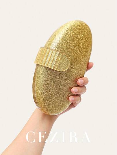 CEZIRA Women's Evening Bag Luxury Glamorous Shiny Dazzling Glitter Acrylic Croissant Shaped Magnet Closure Chain Clutch Handbag Perfect For Banquet Dinner Party Wedding Gift