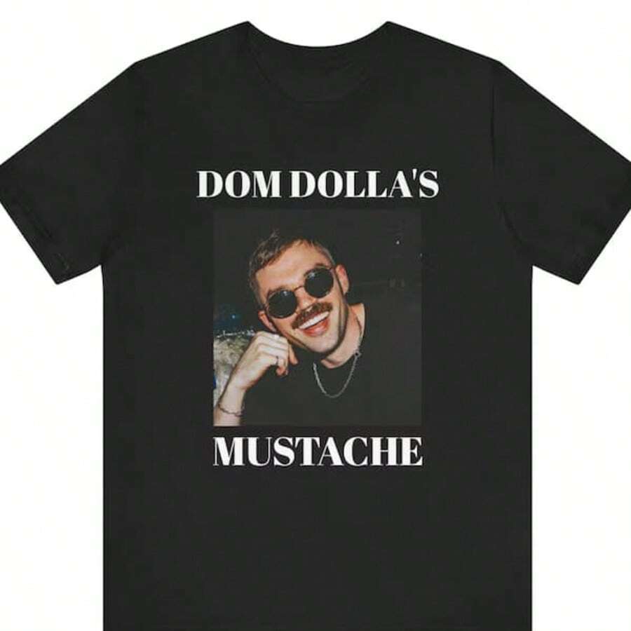 Dom Dollas Mustache Tshirt Funny Dom Dolla Merch Concert Festival Dom Dolla Gift Edm Ravewear Merch For Fan Unisex Short Sleeve Tee - màu đen - Xem 1
