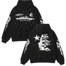 New Hell Star Sweater Y2k Hoodie  Street Large Suit Punk Harajuku Jacket - Lông cừu đen - Xem 2