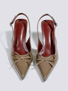 Women's Camel Bow Tie High Heel Shoes, Open Toe High Heels, Party High Heels, Wedding Shoes, Mary Jane Shoes, Formal Shoes, High Heel Sandals, Backless Slip-On Pointed Toe High Heels - Camel - View 2