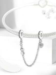 1 pieza Colgante con forma de corazón brillante y con cuentas, adecuado para hacer pulseras, brazaletes y joyería DIY, y para uso diario, apropiado para niñas - Plateado - Ver 3
