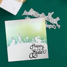 创意复活节兔子金属切割模具，DIY剪贴簿相册和压花模板，贺卡制作工具，卡片纸切割工艺品，礼品卡制作模板模切。 - 銀色 - 查看 5